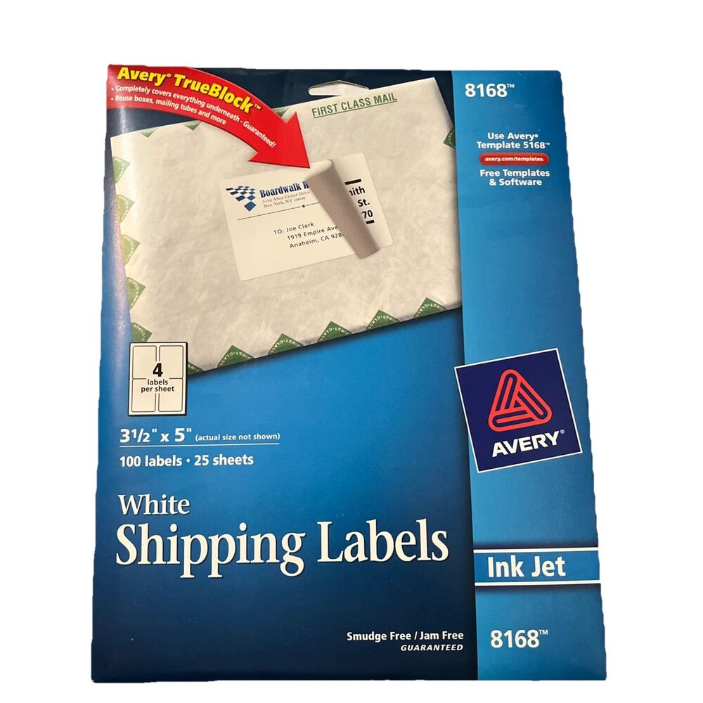 Avery 8168 Shipping Label - 3.5" Width X 5" Length 25 Sheets Smudge & Jam Free